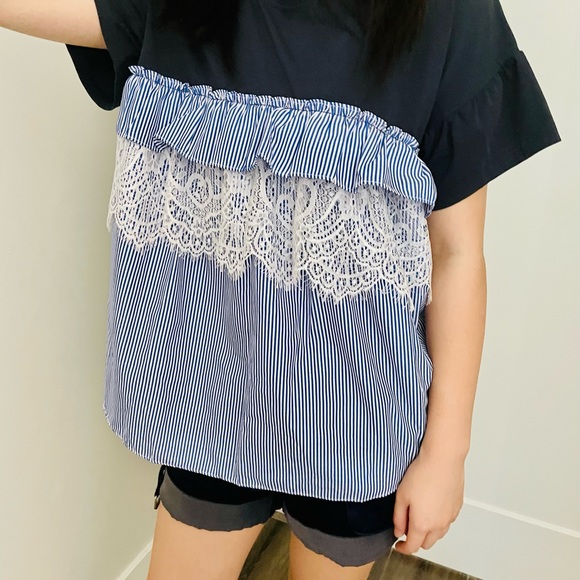 Korean style blue lace top - Picture 2 of 3